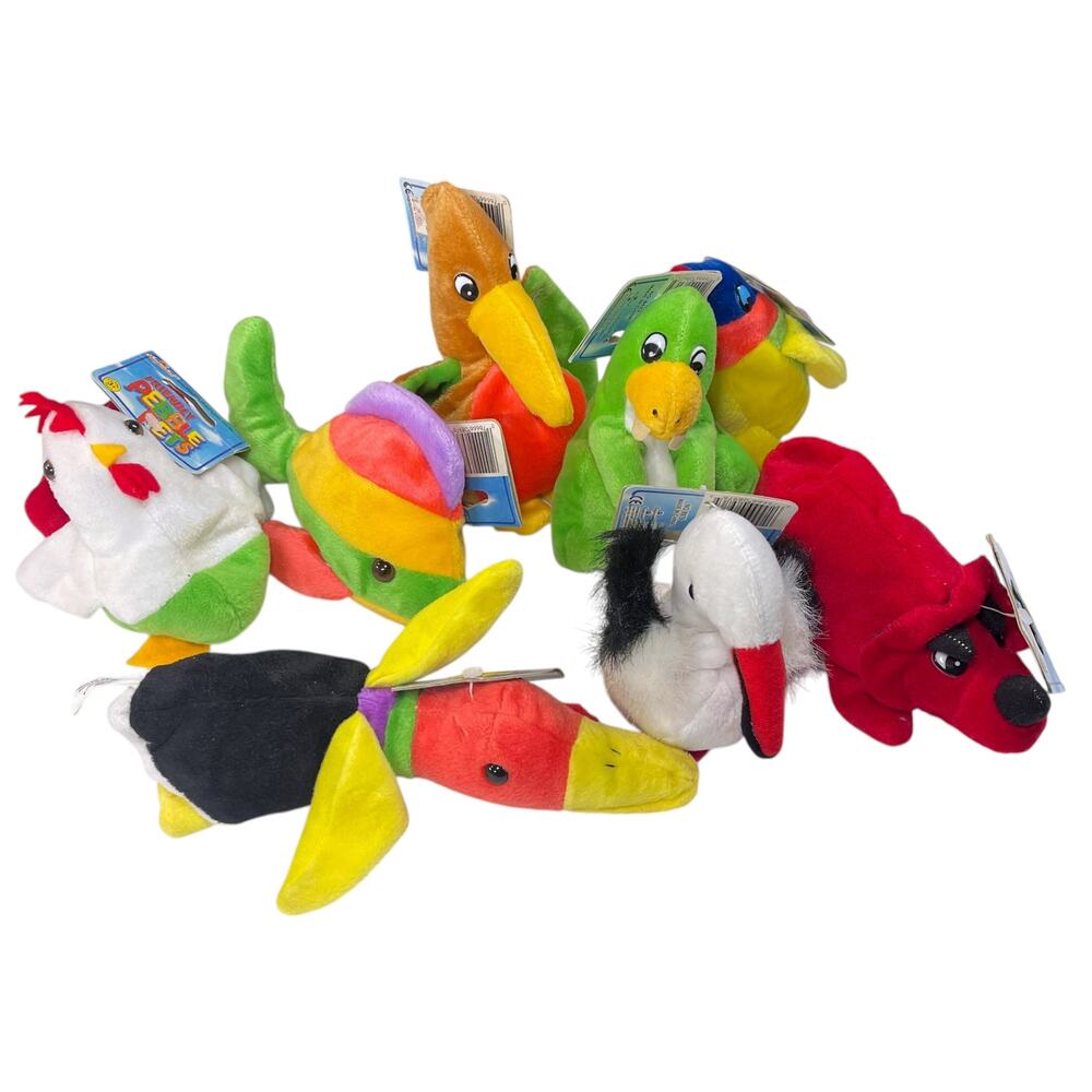 Vintage Pebble Pets Lot w/ Tags Dino Fish Bird Plush Bean Bag Toys